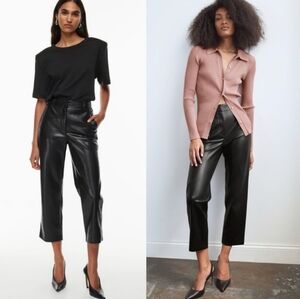 Aritzia Babaton Command Black Vegan Leather Cropped Mid-Rise Pants Size 2 Nwot